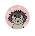 Hedgehog. Cute funny hand drawn animal sticker or label